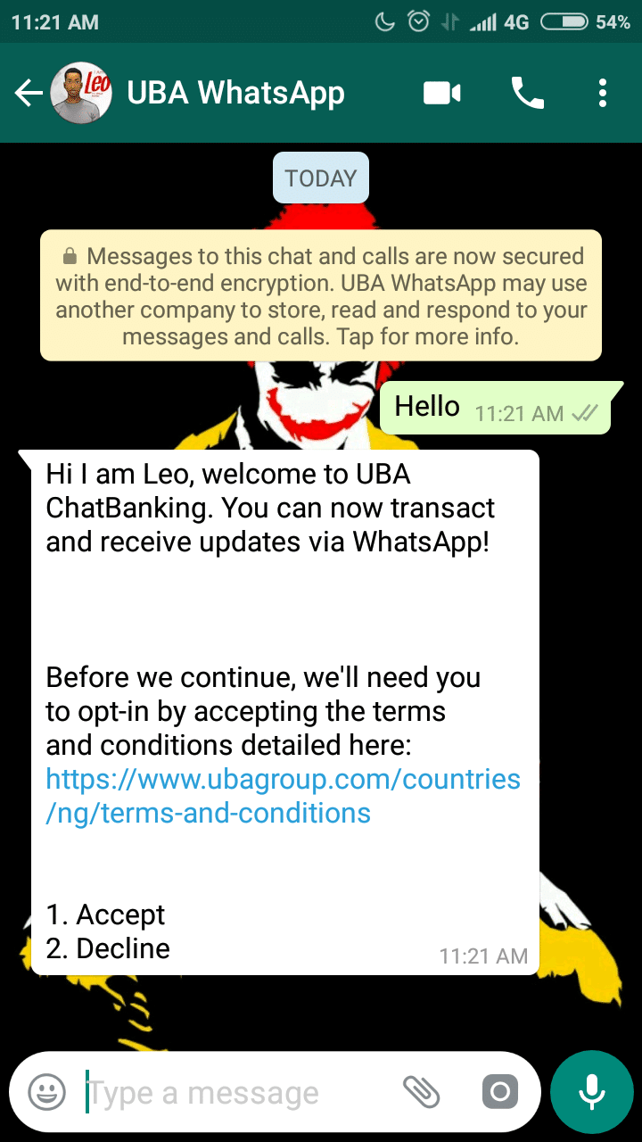 Initiating UBA's WhatsApp Banking 