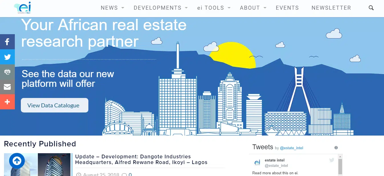Screenshot of the Estate Intel Website