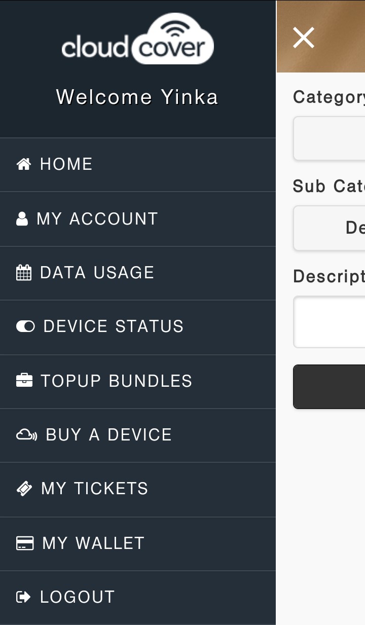 CloudCover Mobile App Menu