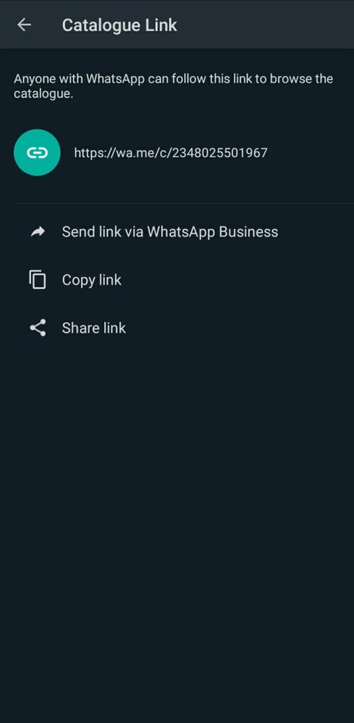 WhatsAppBusiness Catalogue link