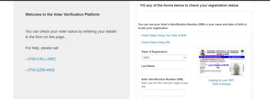 Voter Status Verification VIN INEC