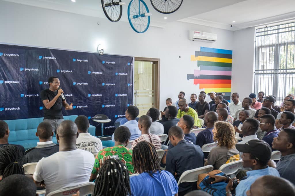 Paystack CEO, Shola Akinlade speaking to participants at a YC meetup in Lagos