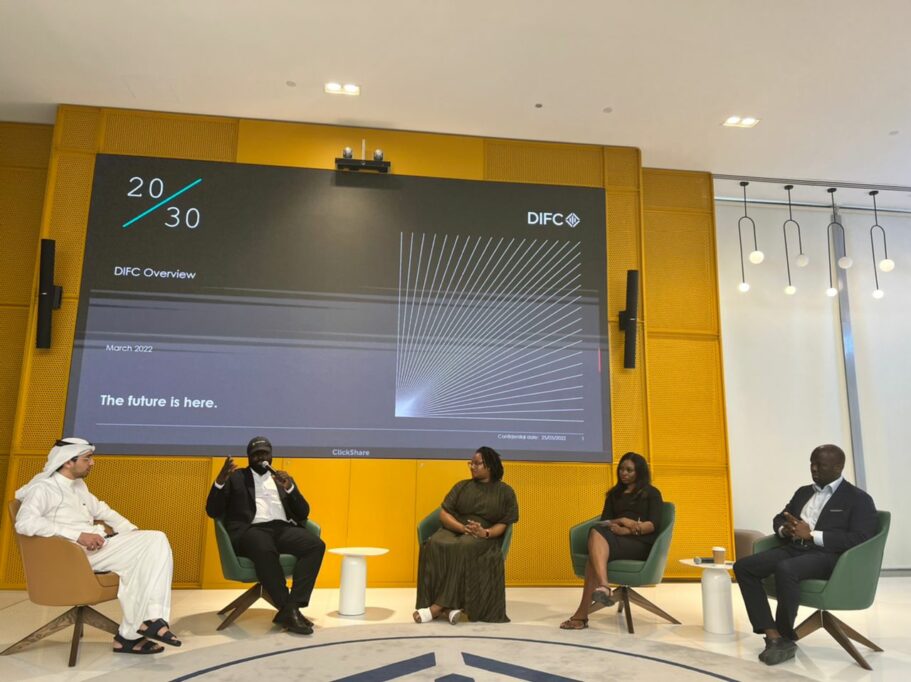 Iyin Aboyeji speaking during a panel session at the Volition Cap African Founders Immersion Event in Dubai