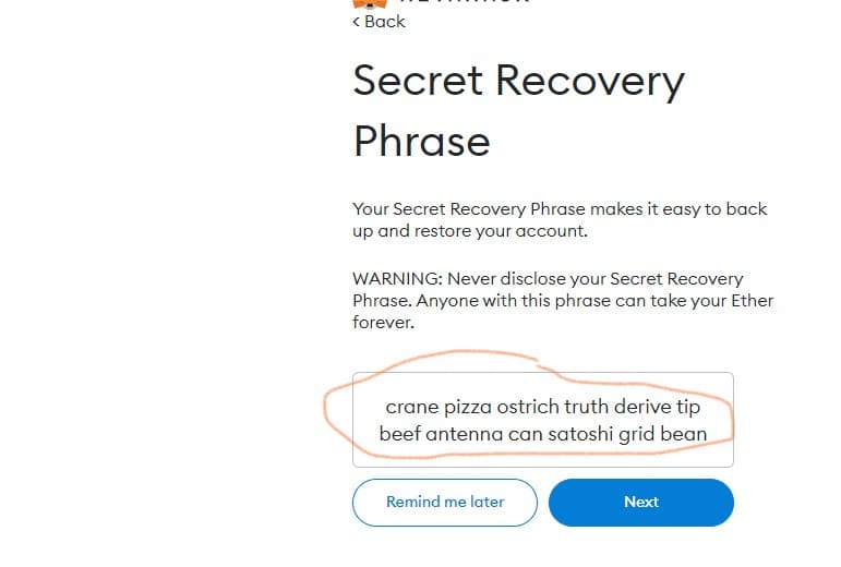 MetaMask recovery phrase