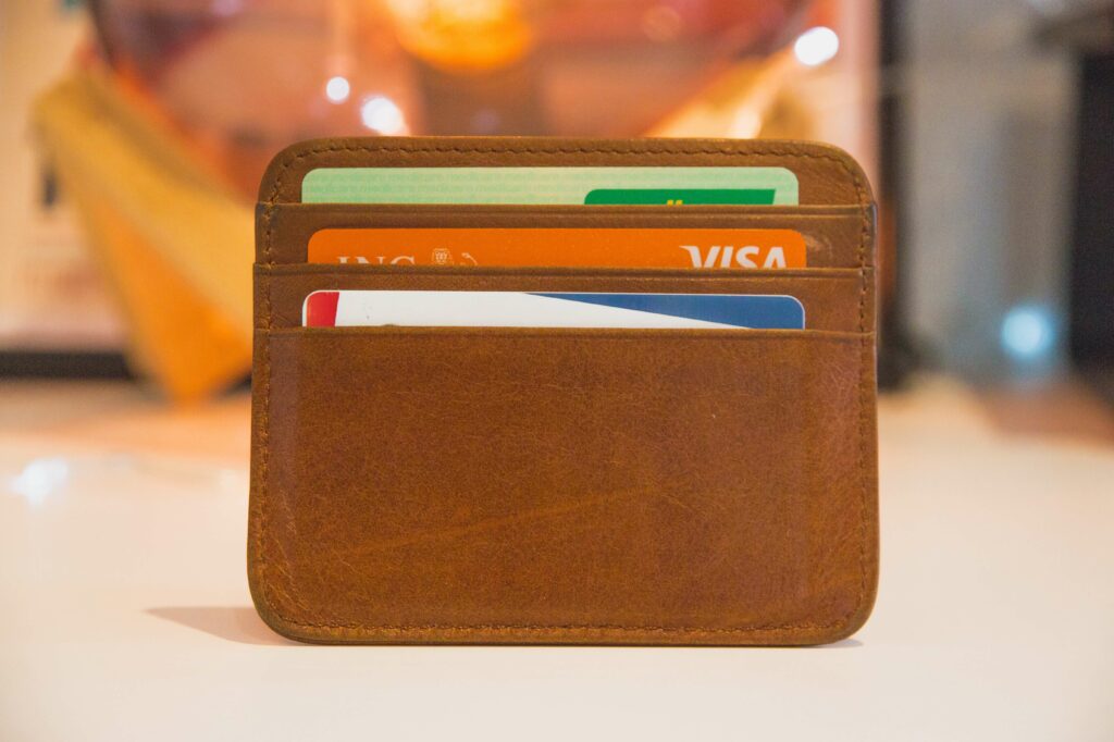 Debit and credit cards in a wallet