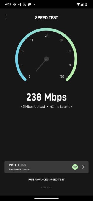 Bello Gbadebo's speed test after he installed Starlink