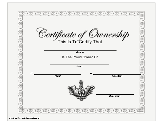 Ownership Certificate Printable Certificate