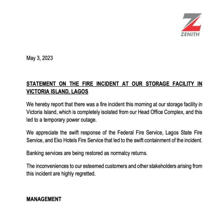 Zenith Bank statement