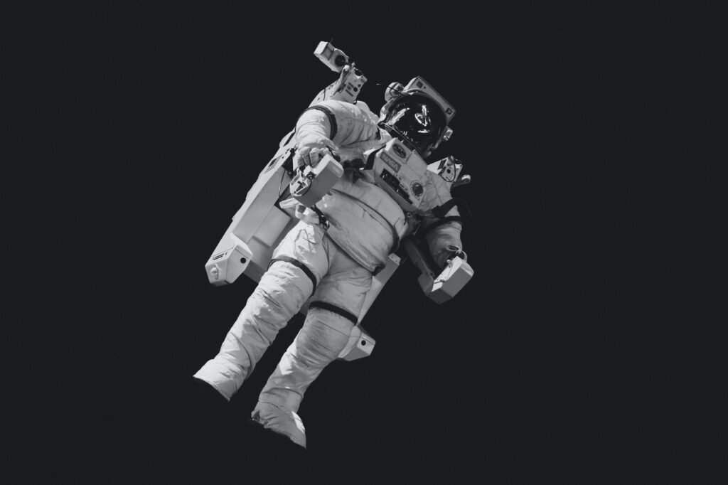 An astronaut floating in space