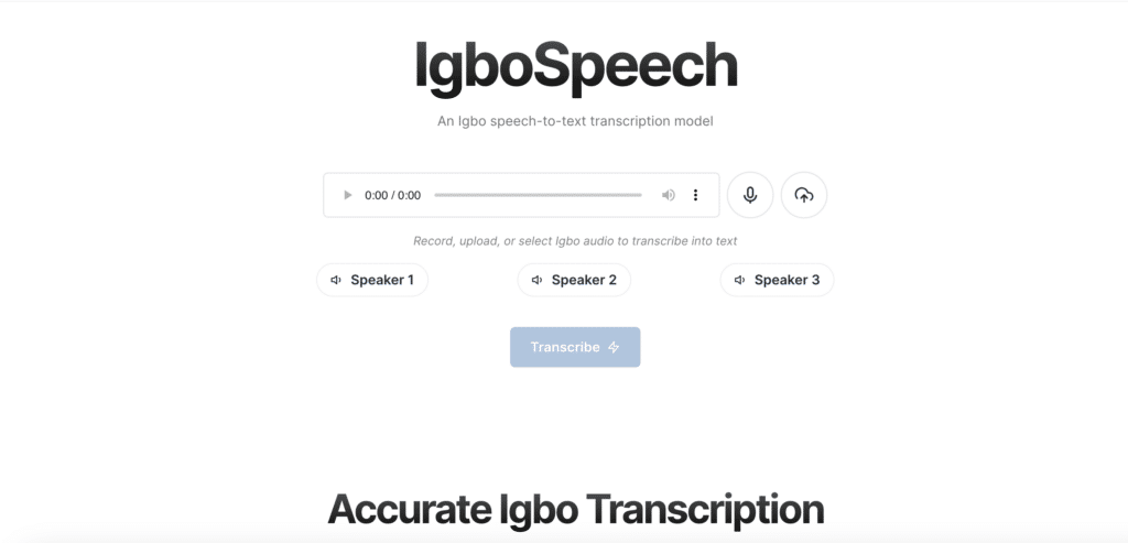 Screenshot of IgboSpeech demo website