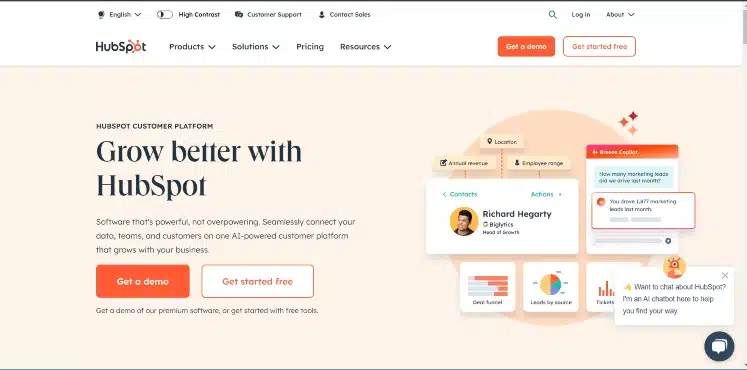 Hubspot homepage