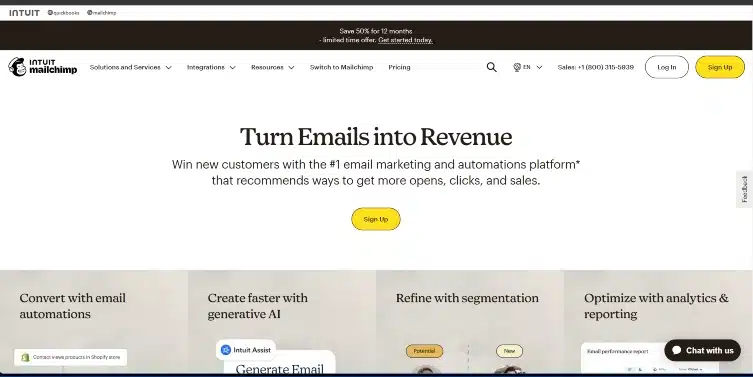 Intuit mailchimp homepage