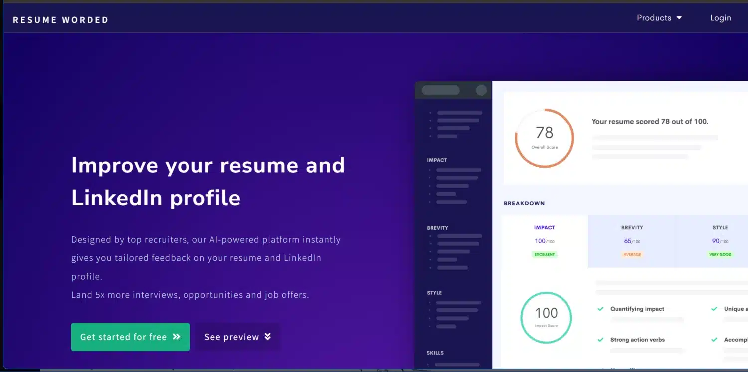 Resume Worded homepage