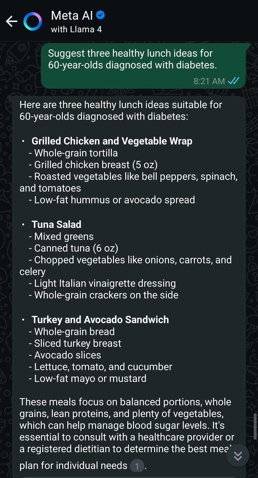 Meta AI Healthy Lunch Ideas