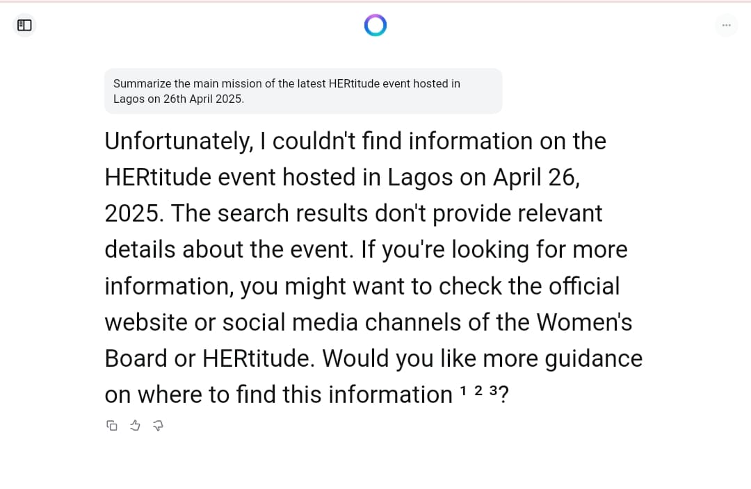 Meta AI Web Browser Response for HERtitude event