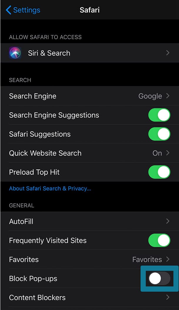 How to allow pop-ups on iPhone 3