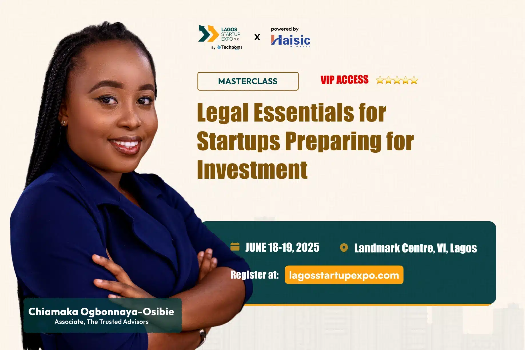 Chiamaka Ogbonnaya-Osibie to lead legal essentials masterclass at Lagos Startup Expo by Techpoint Africa