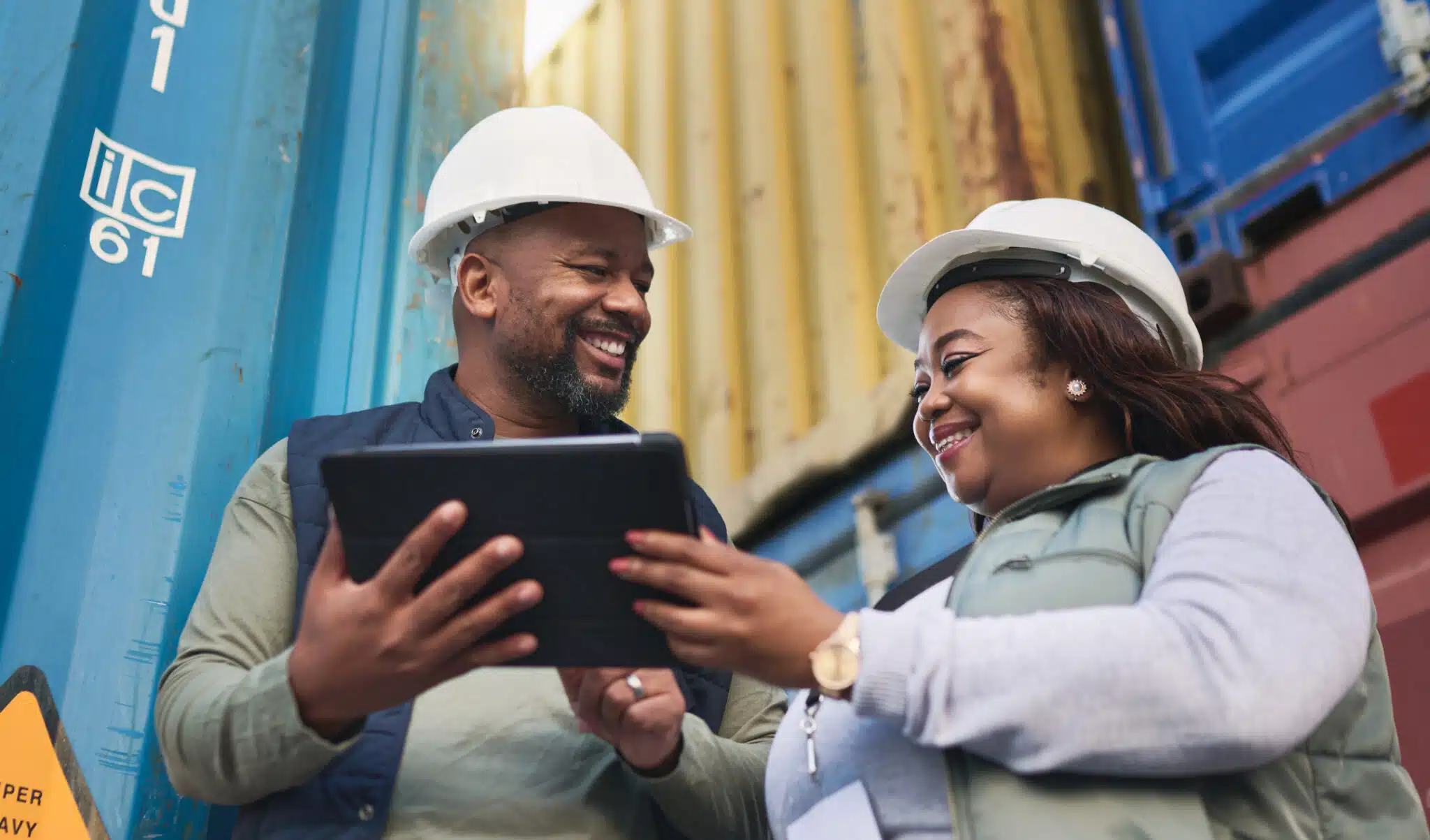 Healthcare supply chain. A man and a woman with a tablet