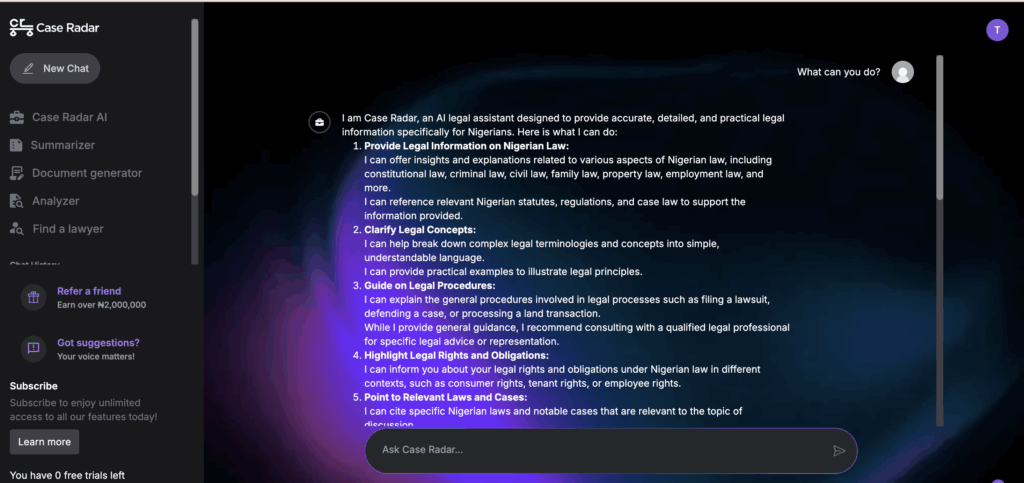 Case Radar screenshot