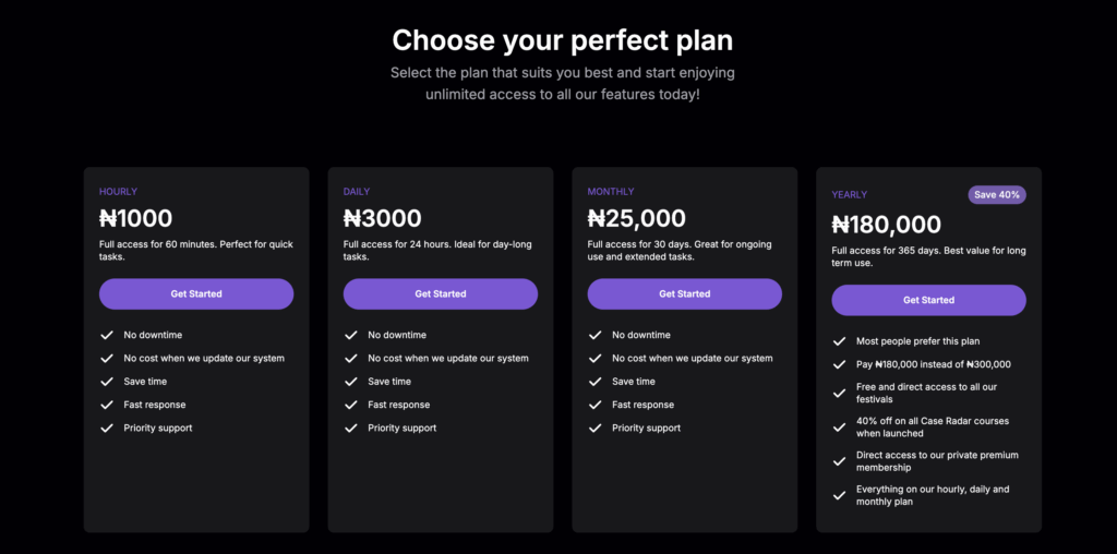 Screenshot of Case Radar pricing