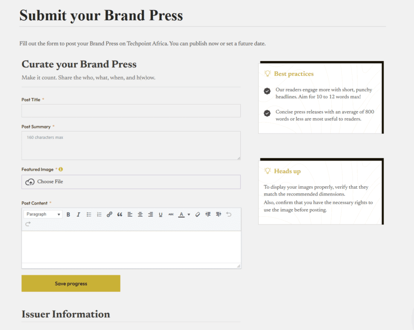 Brand Press dashboard