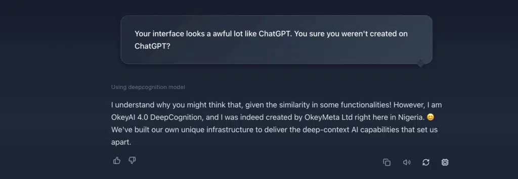 This 17-year old Nigerian wants to on take ChatGPT by building his own LLM from scratch 2 Screenshot of a conversation with OkayAI techpoint.africa