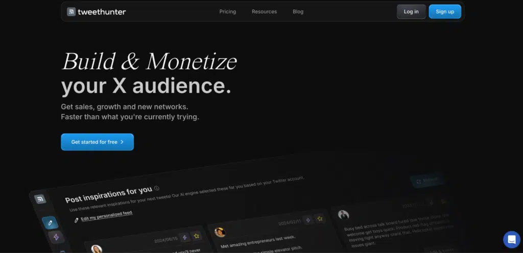 tweethunter ai A screenshot of of Tweethunter AI website