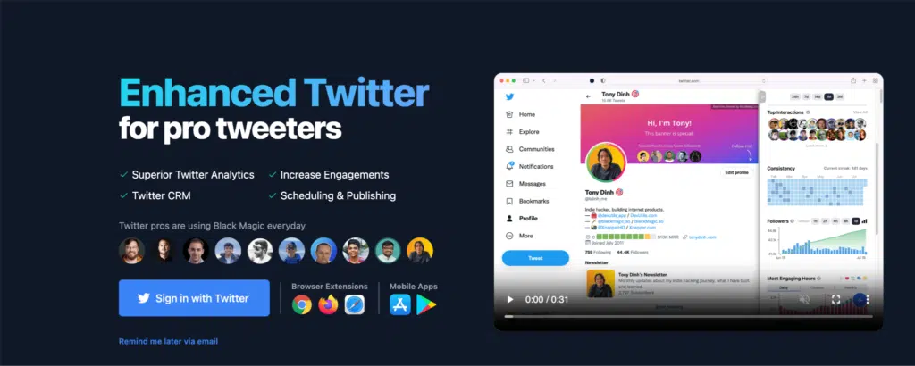 8 best AI Chrome extensions for X (Twitter) in 2025 2 Screenshot of Black Magic for Twitter website