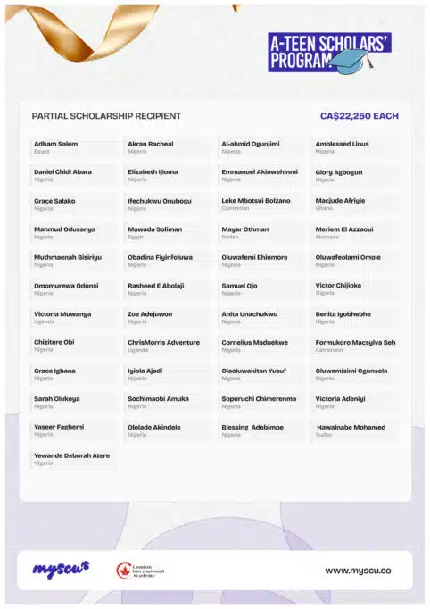 African Edtech Startup MySCU in Partnership with London International Academy Canada, Awards $300K+ in Scholarships, expands into Europe with UCAM Partnership 1 GSP A Teen Winners 2.jpg 2