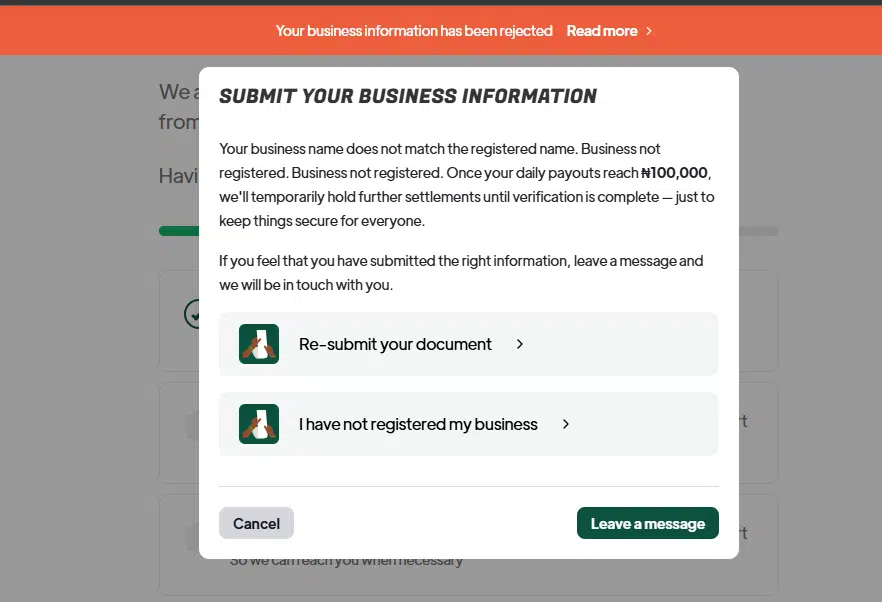 A screenshot from Chowdeck's vendor registration page|techpoint.africa