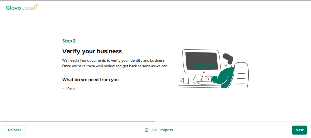 We impersonated a restaurant on Glovo and Chowdeck; the platforms never noticed 3 A screenshot from Glovo's vendor registration page|techpoint.africa