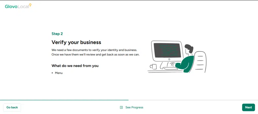 A screenshot from Glovo's vendor registration page|techpoint.africa