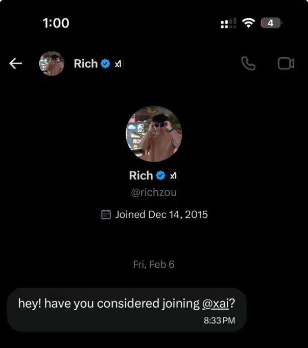 This Nigerian founder got an offer from Elon Musk's xAI after his AI startup went viral 1 Former xAI recruiter, Rich Zoe, reaching out to Adewale Sulaiman about joining xAI