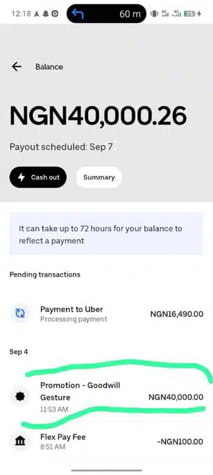 Uber offers Nigerian drivers ₦40,000 ($30.28) each in conditional payouts after exit 1 Uber payout screenshot